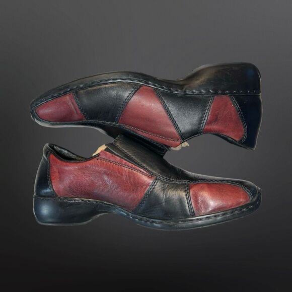 Rieker  Black Red Leather Slip On Comfort Flats Loafers Size 38 US 7.5 8 - Picture 8 of 8